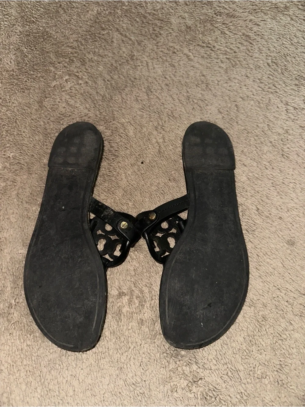 Black Women's Cutout Thong Sandals